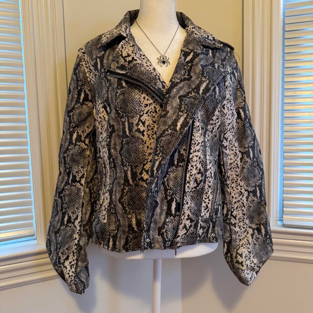 Philosophy white and gray snake print faux leather jacket